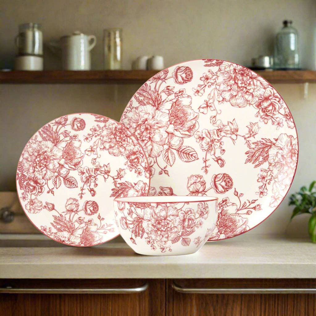 Banbury Crimson Porcelain 12 Piece Dinnerware Set, Service For 4 - Image 3