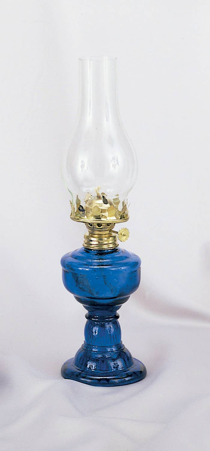 Blue Glass Kerosene Lamp with Chimney