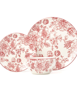 Banbury Crimson Porcelain 12 Piece Dinnerware Set, Service For 4